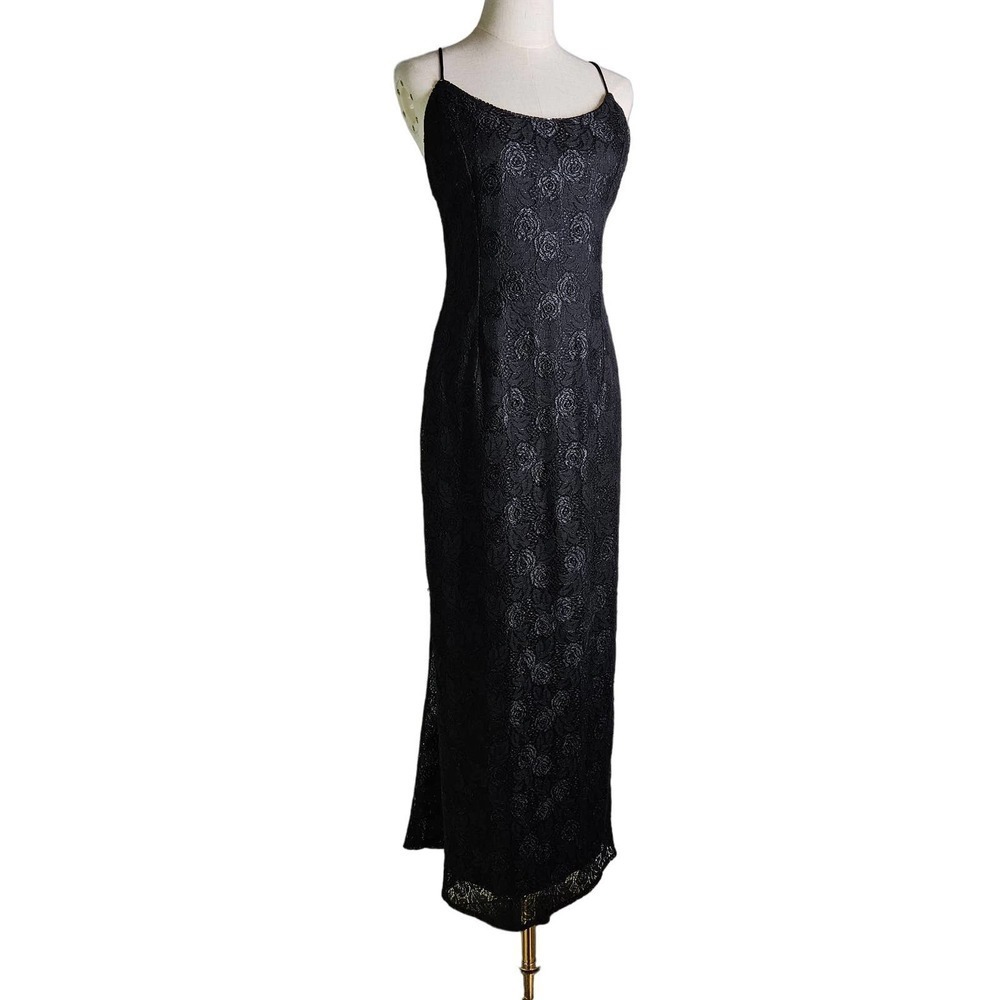 Gunne Sax Jessica McClintock 90s Lace Mermaid Maxi Dress 7/8 Black Gown Tank